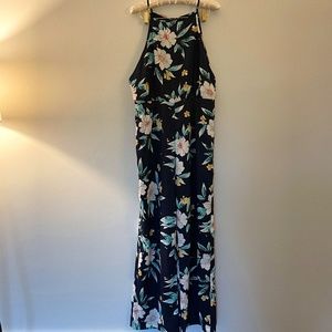 Frnch Navy Floral Wide Leg Halter Jumpsuit - L